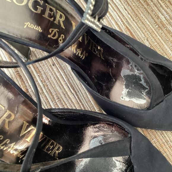 VTG Roger Vivier Black Rhinestone Buckle Mirorred Strappy Pump Heels Size 36 - Picture 5 of 10